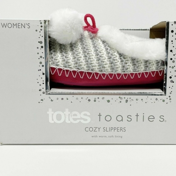 Isotoner Toasties Totes Women's Grey/Pink Striped Knit Mule Plush Slippers S 6-7 - Picture 3 of 8